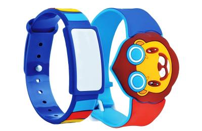 child scanning RFID wristband at role play workstation