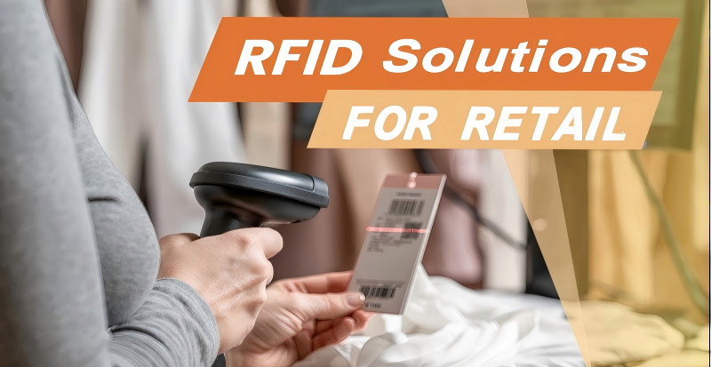 RFID inventory tracking in apparel store using handheld reader to scan clothing items on racks