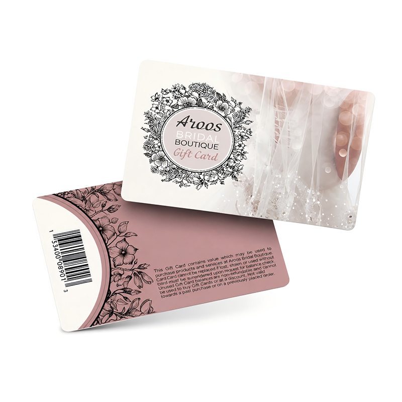 PVC gift cards with secure scratch-off PIN panel for activation codes and voucher redemption