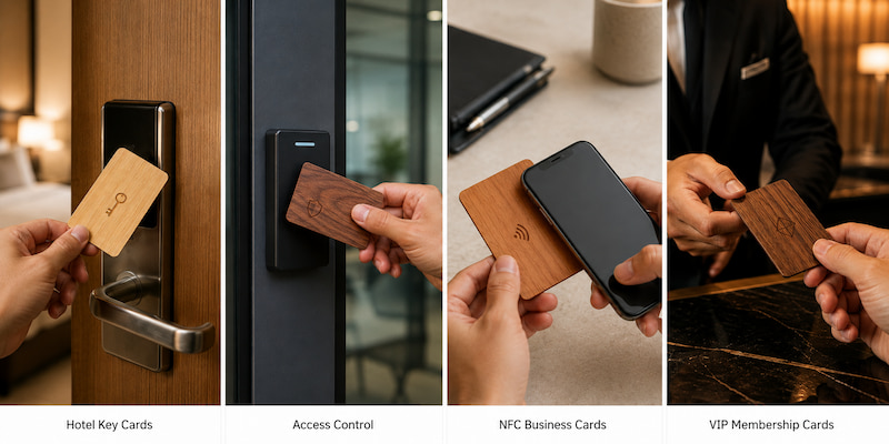 Wooden RFID and NFC cards for hotel access control digital business cards and VIP membership applications