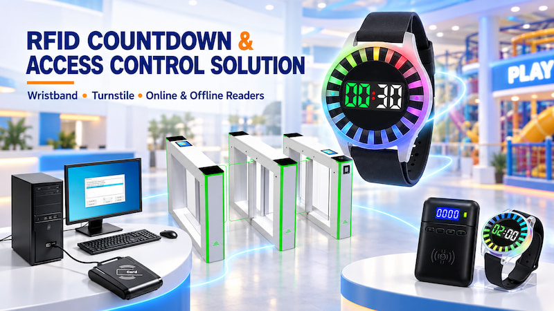 RFID countdown wristband and turnstile access control system for timed attractions RFID countdown wristband and turnstile access control system for timed attractions