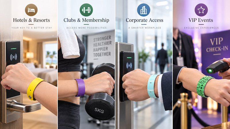 PU leather RFID wristband applications for hotels, clubs, corporate access and VIP events