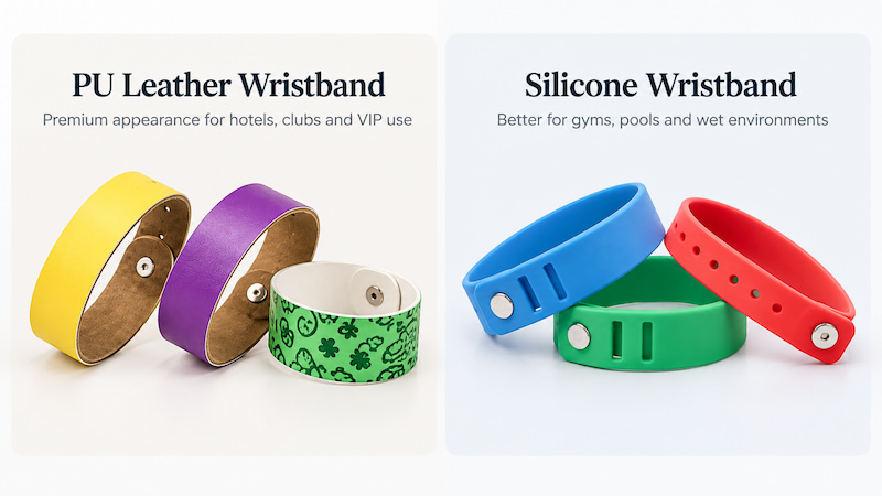 PU leather RFID wristband vs silicone RFID wristband comparison