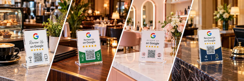 Custom NFC Google review stands used in cafe restaurant salon and hotel Custom NFC Google review stands used in cafe restaurant salon and hotel