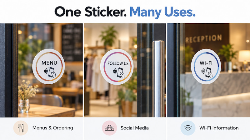Custom NFC window stickers for menus, social media and Wi-Fi information