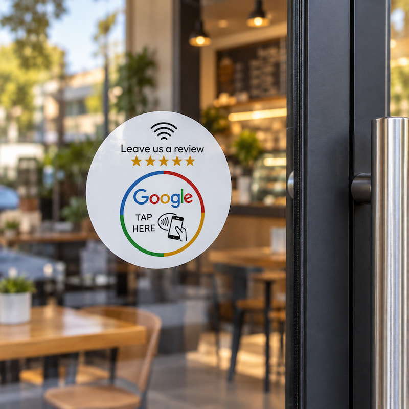 Double-sided white NFC window stickers with partially peeled release liner